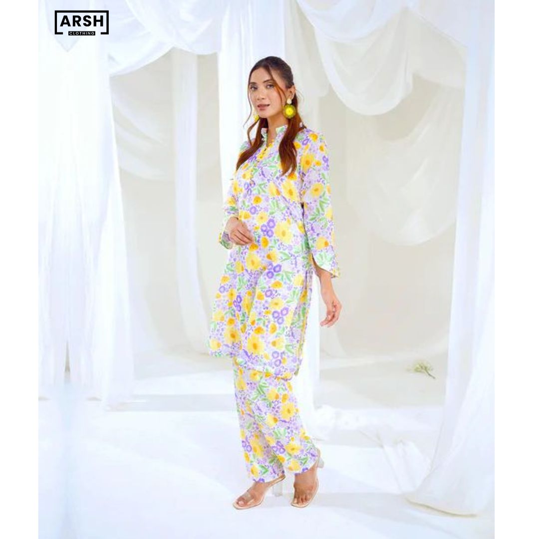 The Sunlit Blossom - Printed Lawn (PRET) - Stitched 2 Piece