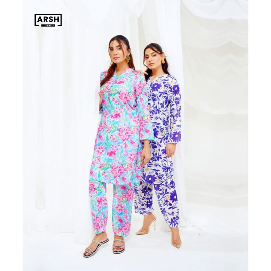 Multi FLOWER PETALS - PRINTED LAWN - STITCHED 2 PIECE