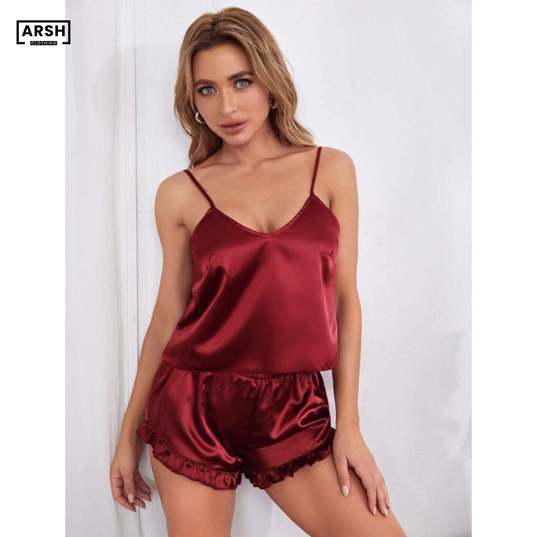 Silk Seduction: Lace Cami & Shorts Set - Naughty Nightwear