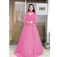 Two Layer Border Front & Back Lace work Long Flare Maxi With Plain Duptta 3Piece