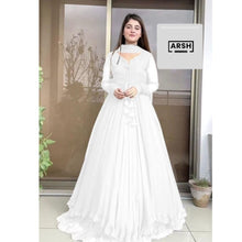 Two Layer Border Front & Back Lace work Long Flare Maxi With Plain Duptta 3Piece