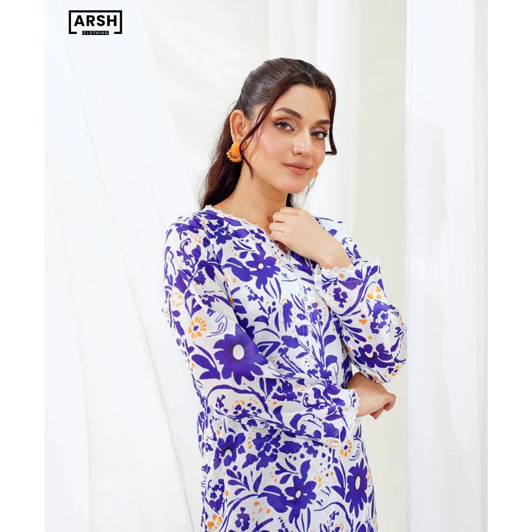 BLUE LAVENDER DREAM - PRINTED LAWN (PRET) - STITCHED 2 PIECE