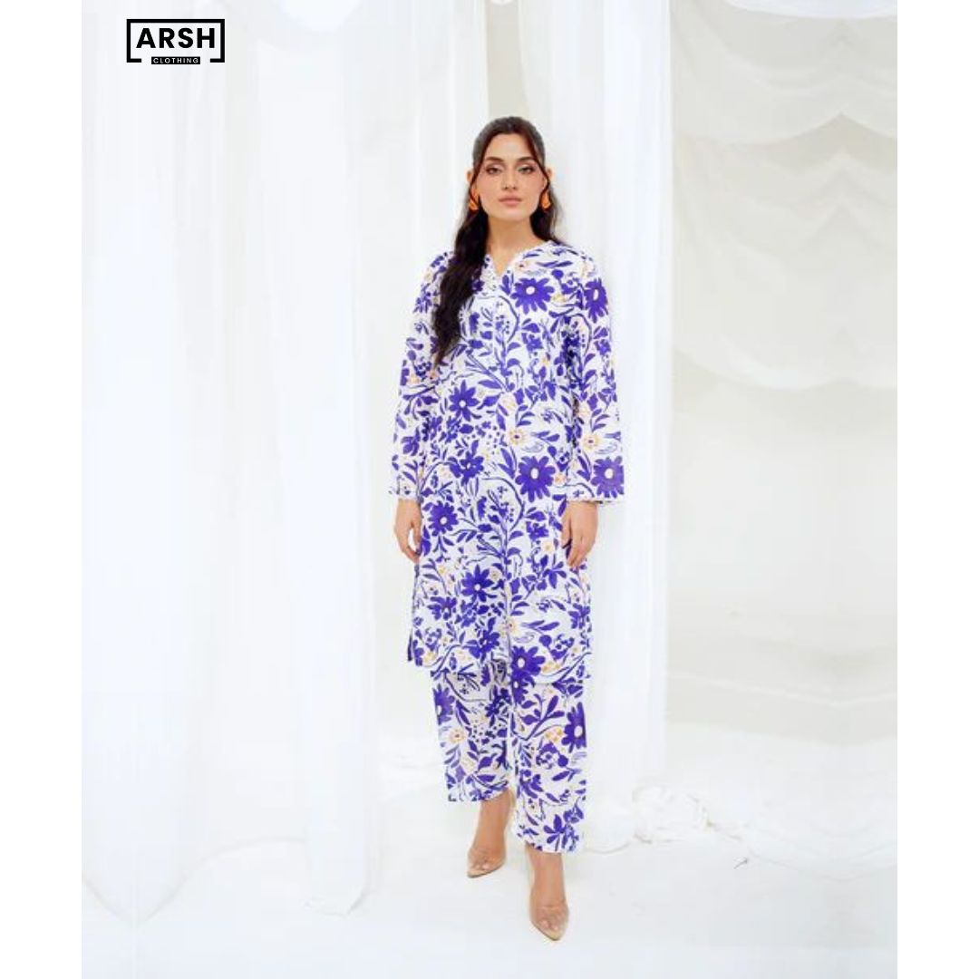 BLUE LAVENDER DREAM - PRINTED LAWN (PRET) - STITCHED 2 PIECE