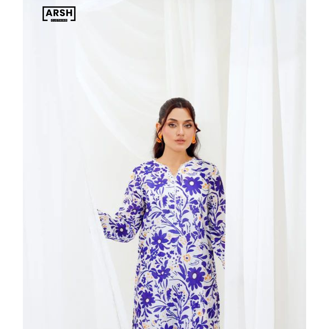 BLUE LAVENDER DREAM - PRINTED LAWN (PRET) - STITCHED 2 PIECE