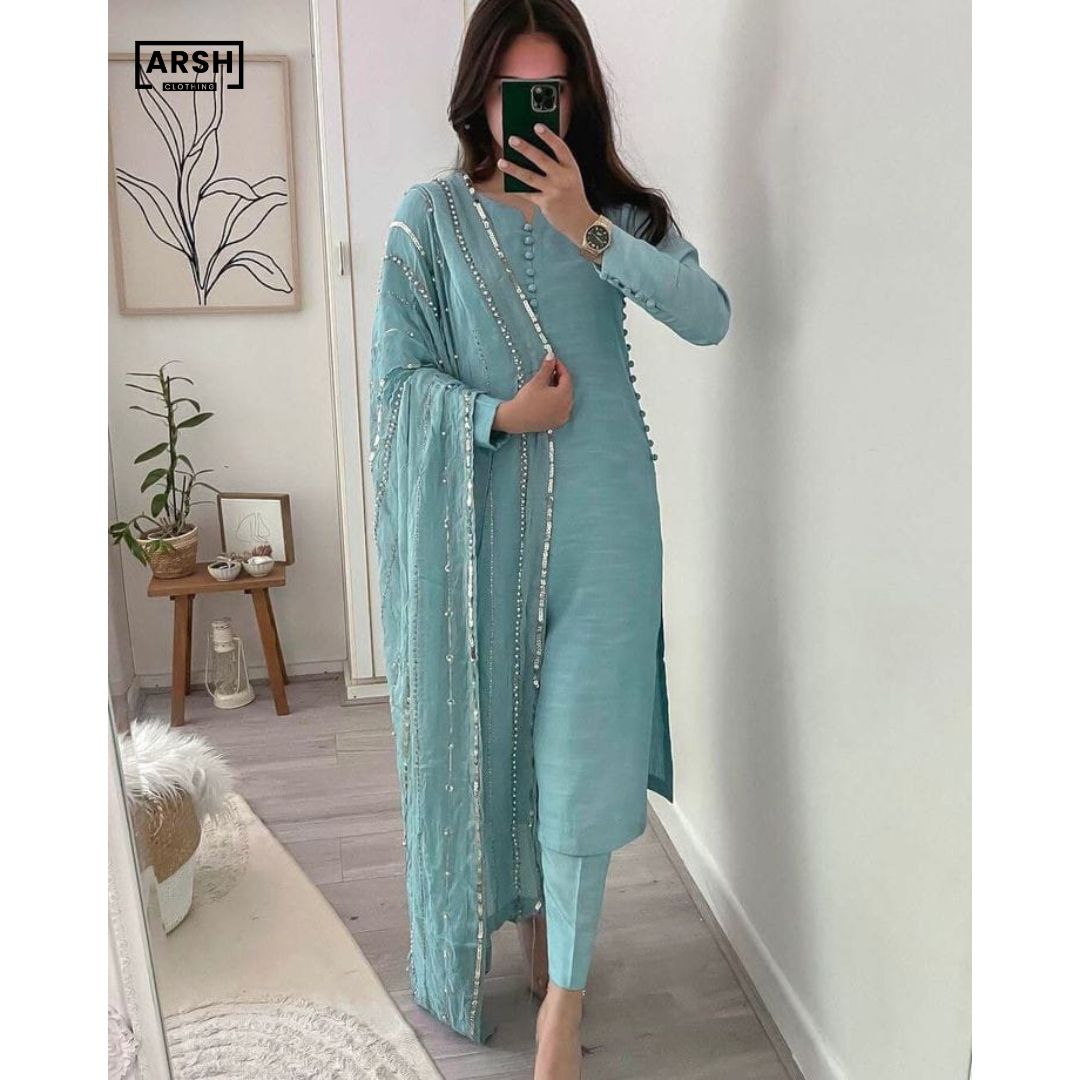 NEW SECKVENCE DUPATTA AND SHAMOSE SILK SIMPLE KAMEEZ