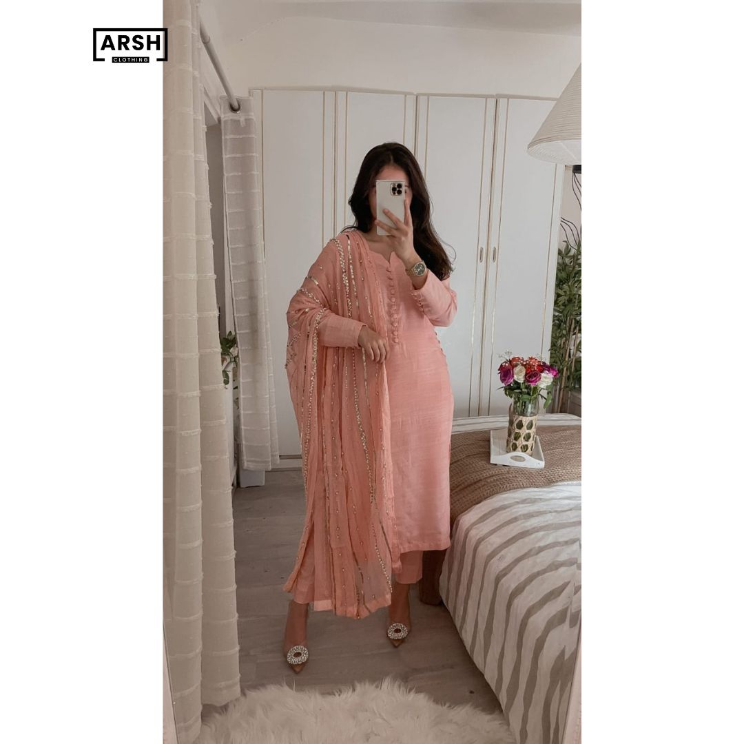 NEW SECKVENCE DUPATTA AND SHAMOSE SILK SIMPLE KAMEEZ