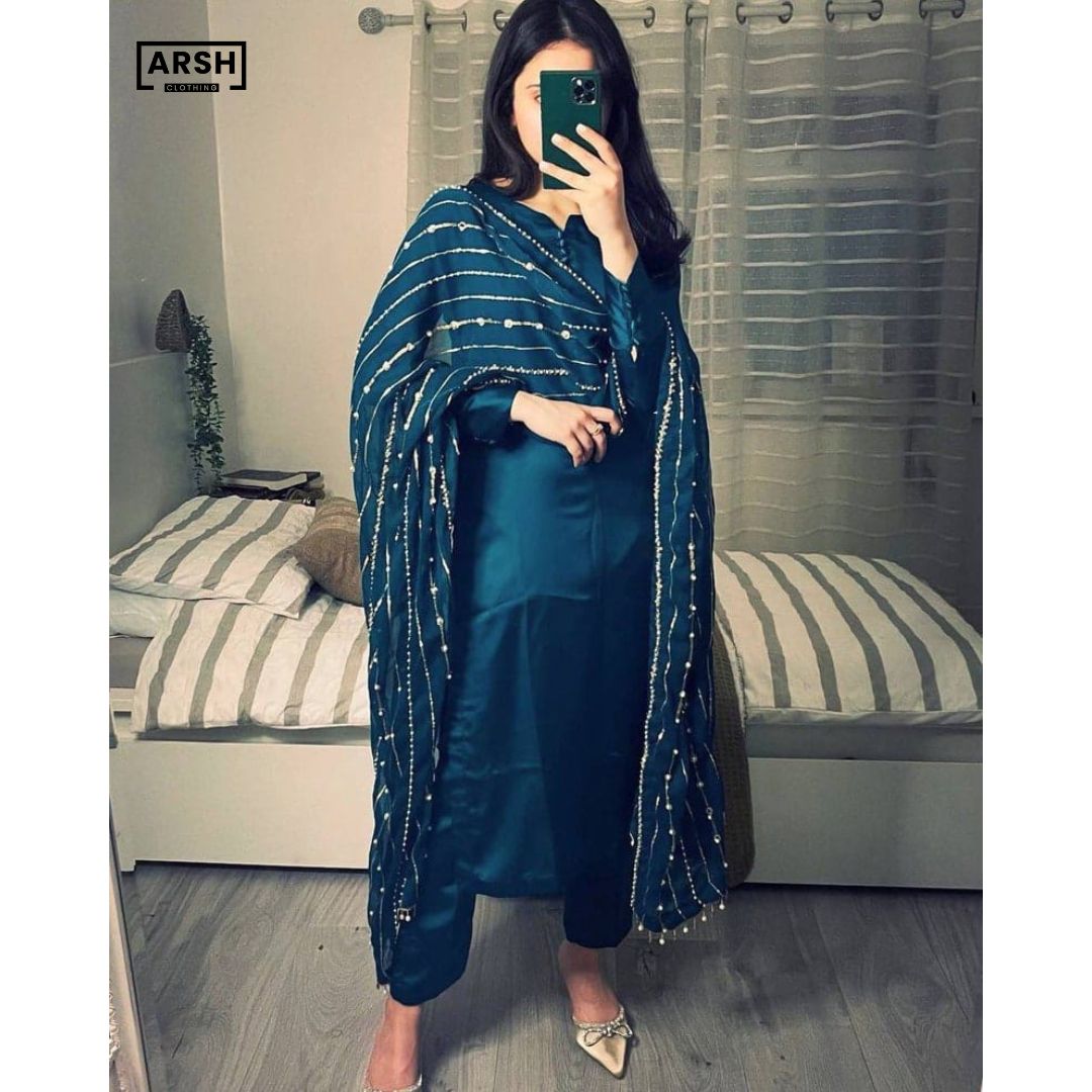 NEW SECKVENCE DUPATTA AND SHAMOSE SILK SIMPLE KAMEEZ