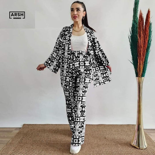 Stylish Zebra Print Coordinated Set 🐾 Trendy Gown & Trousers