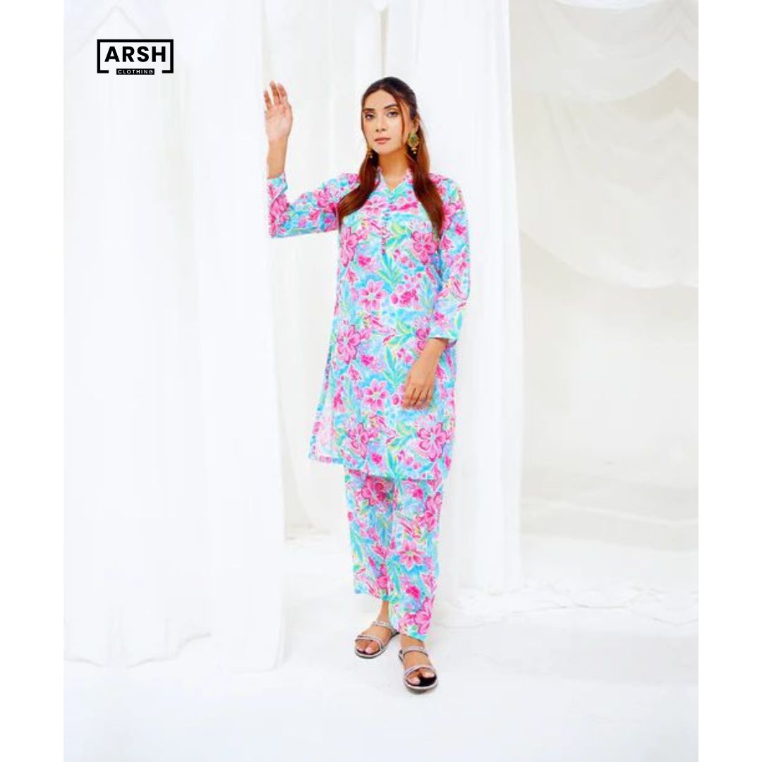 Multi FLOWER PETALS - PRINTED LAWN - STITCHED 2 PIECE