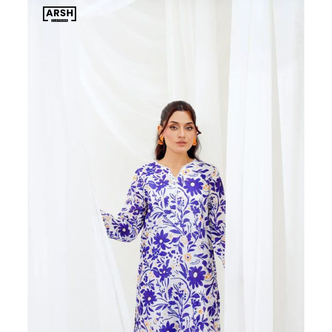 BLUE LAVENDER DREAM - PRINTED LAWN (PRET) - STITCHED 2 PIECE