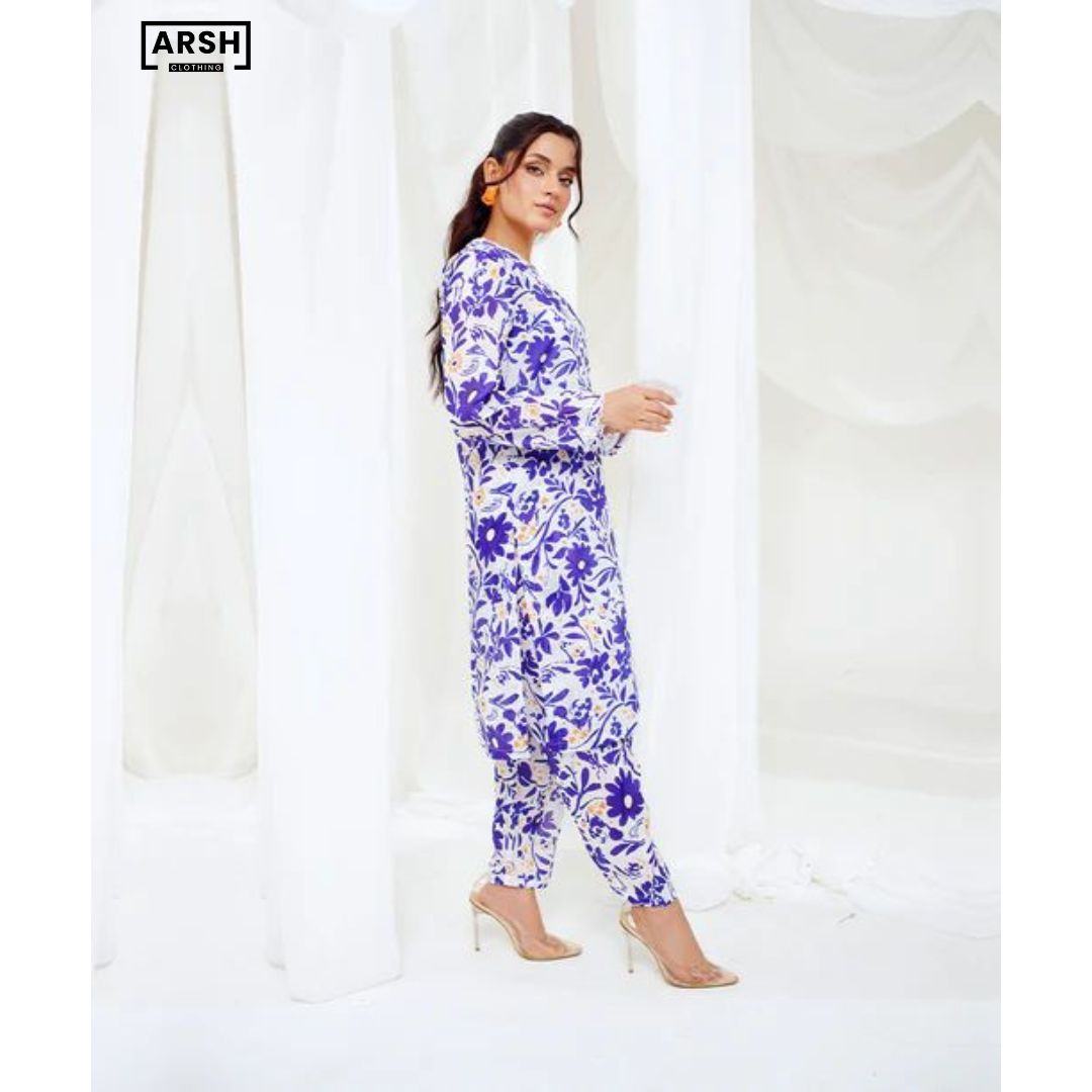 BLUE LAVENDER DREAM - PRINTED LAWN (PRET) - STITCHED 2 PIECE