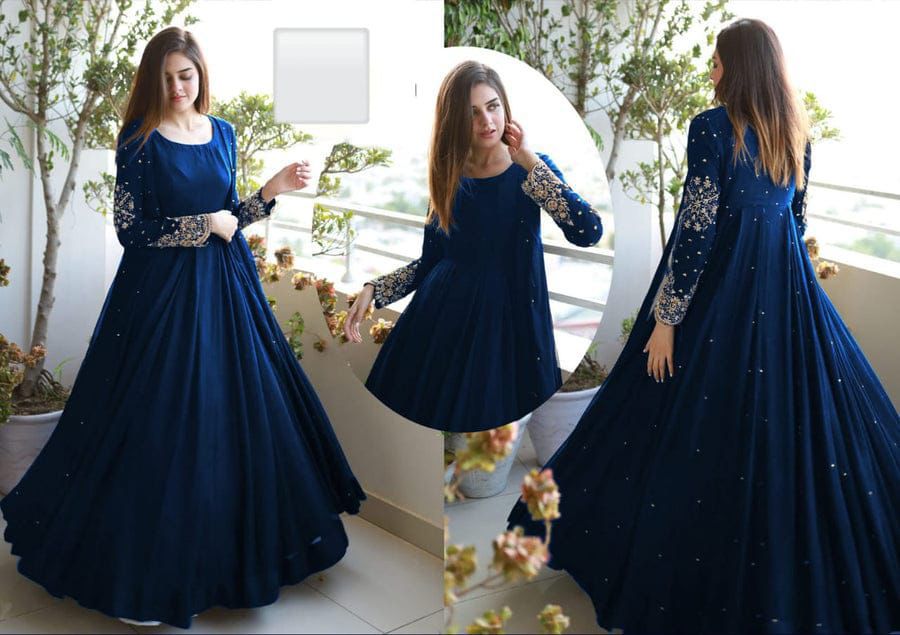 Embroidered With Pearls Attached Gown With Long Maxi Trouser 3 Piece
