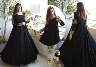 Embroidered With Pearls Attached Gown With Long Maxi Trouser 3 Piece